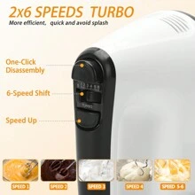 Aigostar Pudding - Handrührgerät mit Aufbewahrungskoffer, 5 Edelstahlzubehör, 400 W, Turbolader, Spülmaschinengeeignet, 6-Gang, Auswurftaste - EU E-Typ Stecker (220-240V) - Übersicht 2