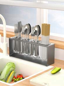 3/4 Cup Steel Mesh Cutlery Organizer With Draining Tray, Countertop Utensil And Knife Holder, Gray - Grey - View 9