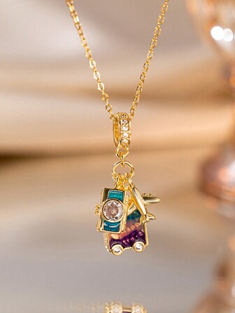 钛钢锁骨链，女士简约钛钢项链，可爱旅行纪念项链首饰