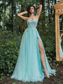 Faeriesty Women Formal & Evening Dresses Elegant Prom Wedding Guest Gown, For Graduation, Dinner - Blue - View 4