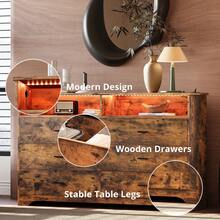 59" Dresser With 6 Drawers, LED Lights And Power Strip, Modern Storage Cabinet For Bedroom Gift,Fall Holiday - màu nâu - Xem 2
