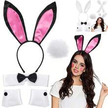 Women's Bunny Costume Set Rabbit Ear Headband Collar Bow Tie Costume Cuffs Rabbit Tail For Easter Party - Multicolor - View 12