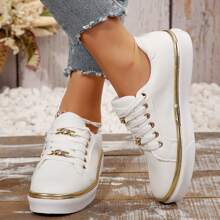Zapatillas de lona de mujer de estilo y cómodas, de caña baja - Zapatillas informales con suela antideslizante y diseño de suela plana de punta redonda - Blanco - Ver 6