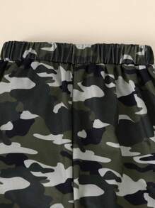 2pcs Young Boy Casual Letter Printed Long Sleeve Top And Camouflage Pants Set, Autumn