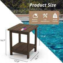 Outdoor Side Table, 2-Tier Dark Brown HDPS Patio End Table Weather Resistant,Outdoor Morden Side Table For Patio, Pool, Porch