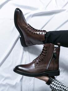 Men's Fashion British Style High-Top Boots, Versatile - Brown - View 2