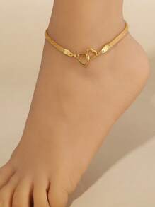 1pc 18K Gold Plated Stainless Steel Women's Necklace With Heart Anklet And Hollow Heart Drop Pendant, Minimalist French Style, Suitable For Party, Date, Office And Holidays - Yellow Gold - View 3