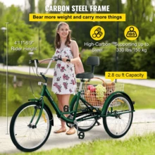 Tricycle Adult 24'' Wheels Adult Tricycle 7-Speed 3 Wheel Bikes For Adults Three Wheel Bike For Adults Adult Trike Adult Folding Tricycle Foldable Adult Tricycle 3 Wheel Bike Trike For Adults - 黑色 - 查看 6