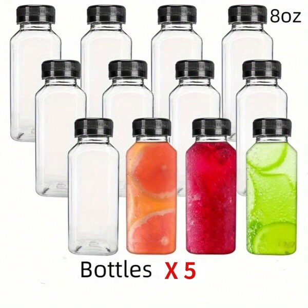 5/10/15 Pack Small Plastic Bottles For Liquids - Ginger Shot Bottles With Caps, Wellness Juice Shot - Freezer Safe, Leak Proof, 4 Oz 5oz 8oz 12oz 16oz BottlesEmpty Plastic Juice Bottles , Reusable Water Bottles, Clear Bulk Drink Containers