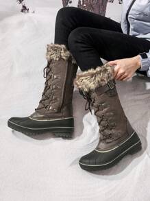 Women's Warm Mid Calf Winter Snow Boots Waterproof Outdoor Winter Holiday Festival Black Boots - Đồng - Xem 3