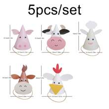 5pcs/Set Cartoon Animal Cow, Pig, Sheep, Chicken, Bull Party Birthday Hat Decoration & Photo Props,Christmas
