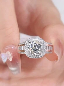 1 件 2 克拉莫桑石圆方腰带戒指女士 S925 纯银承诺戒指永恒戒指周年纪念戒指情人节奢华精美珠宝礼物新娘珠宝男士戒指