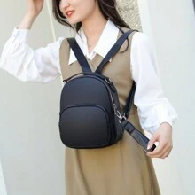 New Fashion Dual-Shoulder & Crossbody Backpack Bag For Women, PU Leather - Black - View 4