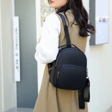 New Fashion Dual-Shoulder & Crossbody Backpack Bag For Women, PU Leather - Black - View 6