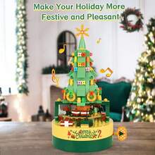 圣诞树积木，圣诞音乐盒积木拼装玩具，带音乐圣诞积木音乐盒，可作为男孩和女孩的圣诞礼物，情侣节日礼物，节日派对玩具 - 綠色 - 查看 4