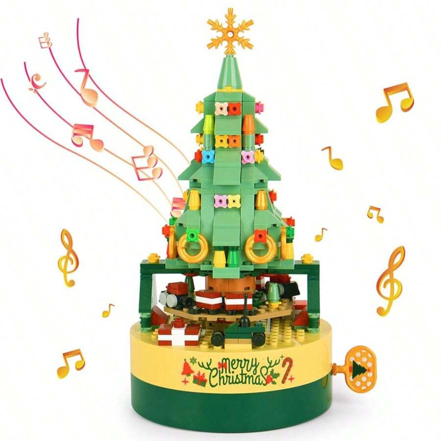 圣诞树积木，圣诞音乐盒积木拼装玩具，带音乐圣诞积木音乐盒，可作为男孩和女孩的圣诞礼物，情侣节日礼物，节日派对玩具 - 綠色 - 查看 1