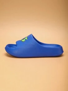 儿童轻便防滑泡沫拖鞋，可爱休闲一脚蹬凉鞋，透气快干，适合儿童和青少年，男女通用，米色 - 寶藍色 - 查看 3