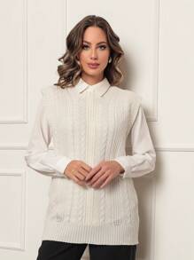 Modal Knitting Vest With A Round Neck, New Model. - trắng - Xem 1