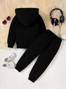 2pcs/Set Young Girl Casual Letter Print Hooded Sweatshirt And Pants Sports Suit, "New York" Pattern, Suitable For Outdoor Everyday Wear