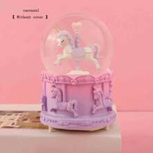 1 件可爱旋转木马水晶球音乐盒，带雪花灯，桌面装饰，学生礼物，生日礼物，为美好生活提供悠扬的音乐 - 不含电池 - 紫色 - 查看 12