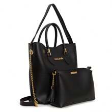 Women's Bag Kit Shopper Bag + Organizer Toiletry Bag + Cross Shoulder Strap - màu đen - Xem 1