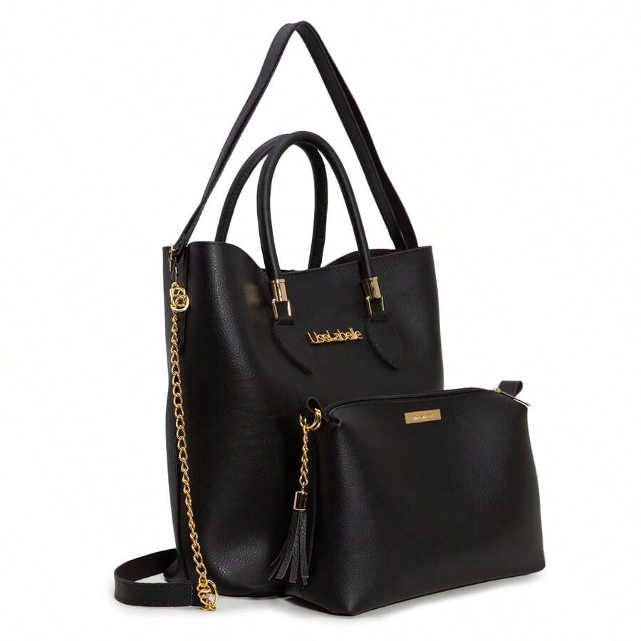 Women's Bag Kit Shopper Bag + Organizer Toiletry Bag + Cross Shoulder Strap - màu đen - Xem 1