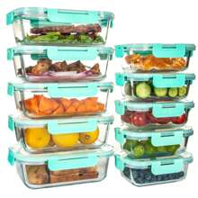 20PCS Reusable Glass Meal Prep Containers With Airtight Lids, Leak-Proof Durable Food Storage Containers For Kitchen, Party, Leftovers, And Multi-Scene Use, Microwave Oven Dishwasher Freezer Compatible(10 Containers+10 Lids)