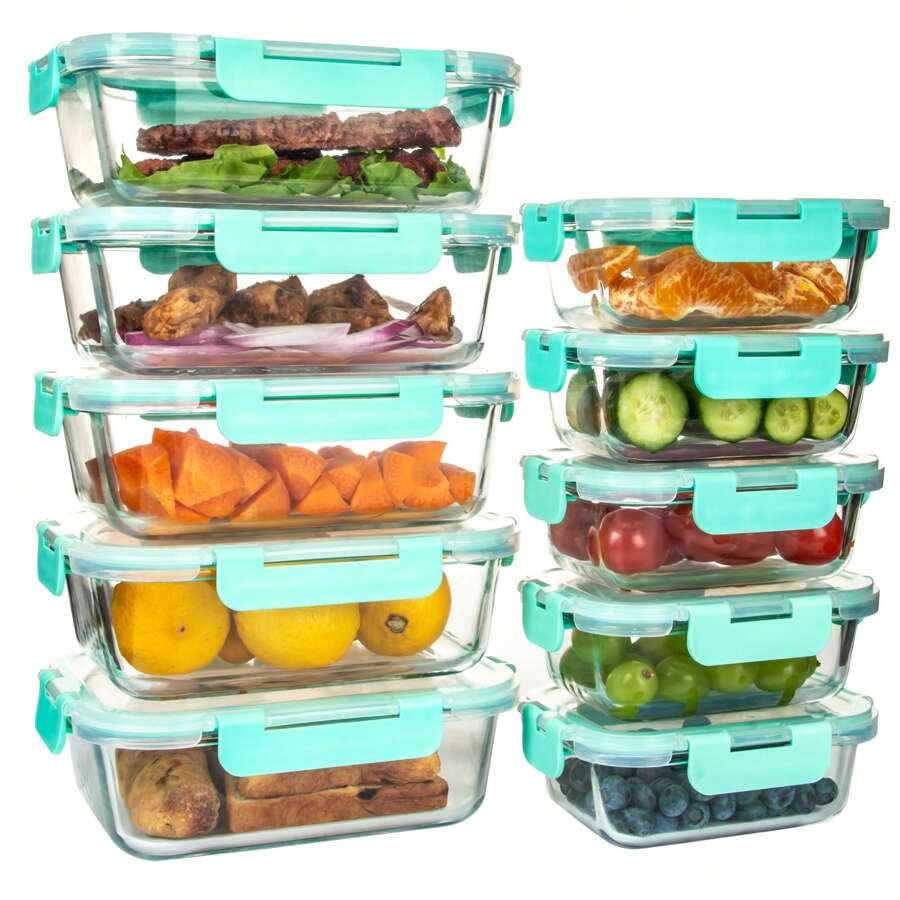 20PCS Reusable Glass Meal Prep Containers With Airtight Lids, Leak-Proof Durable Food Storage Containers For Kitchen, Party, Leftovers, And Multi-Scene Use, Microwave Oven Dishwasher Freezer Compatible(10 Containers+10 Lids)