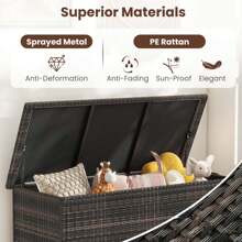 COSTWAY 85 Gallon Rattan Deck Box With Waterproof Liner Universal Wheels & Gas Strut Brown/Black - Brown - View 8