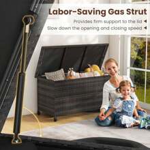 COSTWAY 85 Gallon Rattan Deck Box With Waterproof Liner Universal Wheels & Gas Strut Brown/Black - Brown - View 9