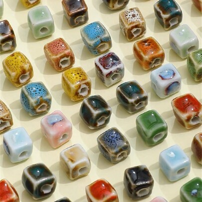 10pcs/20pcs Glazed Ceramic Square Beads 8*8mm With Hole For DIY Bracelet Necklace Earrings And Phone Charm Accessories