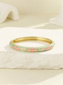 1pc Fashion New Style Gold Plated Flower Pattern Cute Enamel Cloisonne Bracelet Bangle Jewelry For Girls And Women - Green - View 3