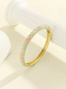 1pc Fashion New Style Gold Plated Flower Pattern Cute Enamel Cloisonne Bracelet Bangle Jewelry For Girls And Women - Green - View 1
