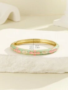 1pc Fashion New Style Gold Plated Flower Pattern Cute Enamel Cloisonne Bracelet Bangle Jewelry For Girls And Women - Green - View 4