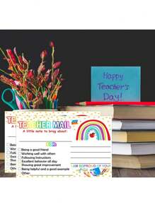 Rainbow Happy Mail Teacher's Classroom Note Cards For Parents, Used For Positive Behavior Encouragement, 50pcs/Pack, Universal Paper Labels For Preschool And Primary School Back To School - Multicolor - View 8