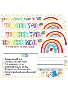 Rainbow Happy Mail Teacher's Classroom Note Cards For Parents, Used For Positive Behavior Encouragement, 50pcs/Pack, Universal Paper Labels For Preschool And Primary School Back To School - Multicolor - View 5