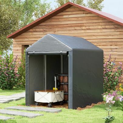 Outsunny 1.2 X 1.8m Garden Storage Shed Tent, Portable Shed Shelter With Galvanised Steel Frame And Large Door, For Motorbike, Garden Tools, Bike Storage
