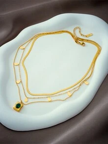 1 chiếc dây chuyền mặt dây chuyền vuông bằng thép không gỉ mạ vàng hai lớp xếp chồng lên nhau - Nhiều màu - Xem 3
