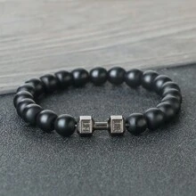 1pc Vintage Multicolors Beaded Bracelet Gym Fitness Dumbbell Energy Men Bracelets Bangles Barbell Wristband Women Daily Jewelry Gift