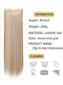 40-Inch Long Straight Clip-In Synthetic Hair Extensions For Women/Girls, Suitable For Various Occasions Including Music Festivals, Holidays And All Seasons, Piano Color Hair Extensions - Multicolor - View 4