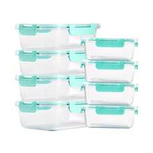 16-Piece Stackable High Borosilicate Glass Food Storage Containers (8 Lids + 8 Containers), Meal Prep Airtight Lunch Boxes With Leak-Proof Locking Lids, Microwave/Oven/Freezer/Dishwasher Compatible, Perfect For Christmas Parties And Office Meals - 薄荷綠 - 查看 1