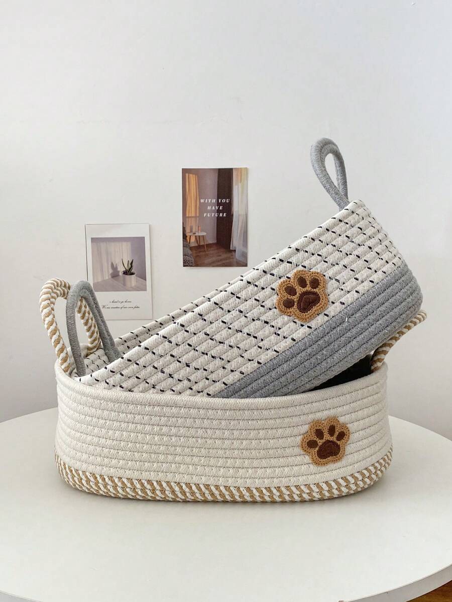 1pc Handmade Woven Pet Toy, Snacks, Accessories, Dirty Clothes Storage, Suitable For Home Desktop Clutter, Cosmetic Storage