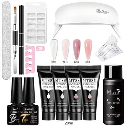 13件套/20分钟延长甲油胶套装，含6W LED/UV灯，全套美甲工具，快速延长甲油胶套装，UV美甲工具