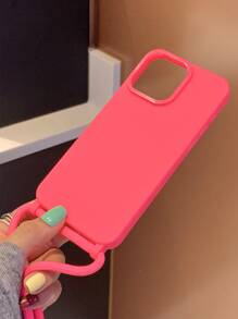 Large Hole Diagonal Strap Anti-Drop Phone Case Compatible With IPhone 11, 12, 13, 14, 12 Pro Max, 13 Pro Max, 15, 15 Pro, 15 Plus, 15 Pro Max, 16, 16 Pro, 16 Plus, 16 Pro Max - Hot Pink - View 4