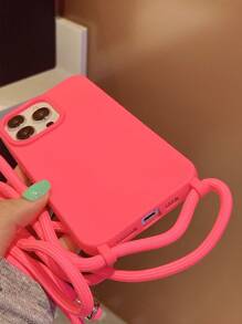 Large Hole Diagonal Strap Anti-Drop Phone Case Compatible With IPhone 11, 12, 13, 14, 12 Pro Max, 13 Pro Max, 15, 15 Pro, 15 Plus, 15 Pro Max, 16, 16 Pro, 16 Plus, 16 Pro Max - Hot Pink - View 2