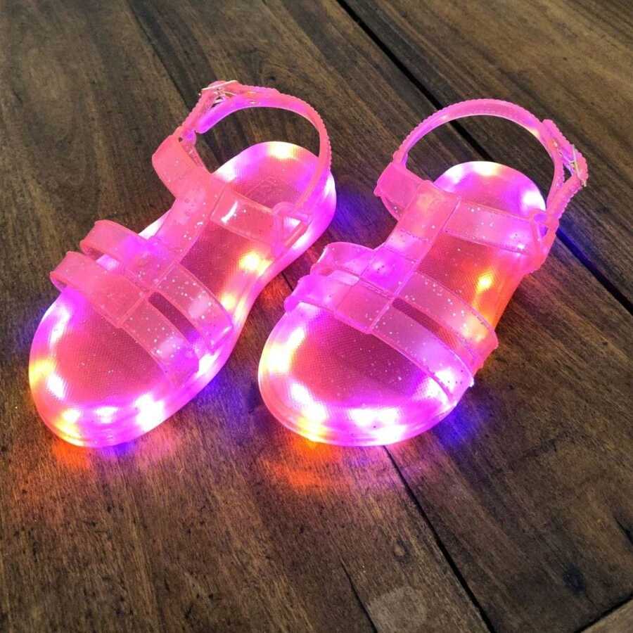 Percata Children's Sandal Glitter Papete Rasteirinha Solar Spider LED Flashing Pink/Blue - 粉色 - 查看 1