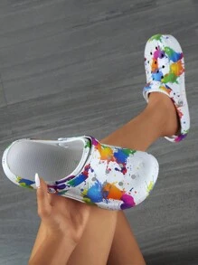 CIVHOM 女士染色花紋拖鞋，輕巧兩用花園拖鞋，夏季沙灘防滑拖鞋