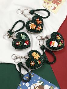 1pc Red Heart Shaped Rhinestone Compact Mirror, Luxury Portable Makeup Mirror, Christmas Decor Handheld Folding Double-Sided HD Mirror (4 Designs Random) - Multicolor - View 11