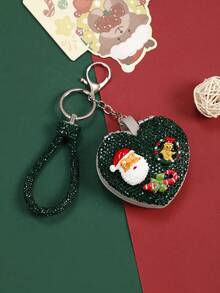 1pc Red Heart Shaped Rhinestone Compact Mirror, Luxury Portable Makeup Mirror, Christmas Decor Handheld Folding Double-Sided HD Mirror (4 Designs Random) - Multicolor - View 9