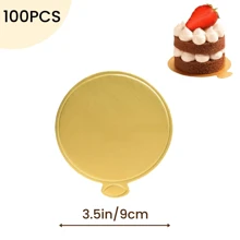 50/100PCS Mini Cake Paper Boards Golden Mousse Cake Base, Grease Proof Disposable Cupcake Boards, Easy-Grip Handle Baking Dessert Cardboard Design For Wedding And Birthday Party - Gold - View 15